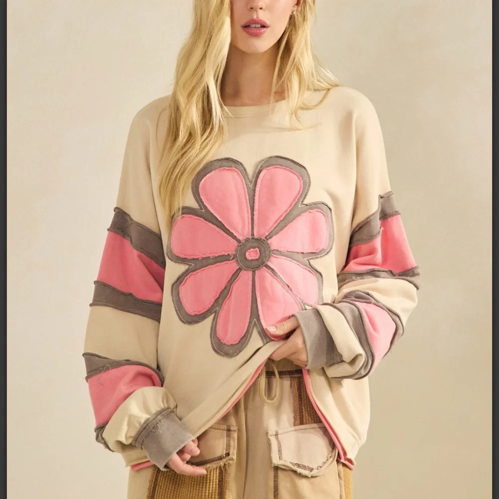31 💕 Sage + Fig Floral Beige and Pink Sweatshirt - Picture 5 of 8